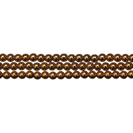 <p>Низка бусин из окрашенного (металлизированного) гематита, цвет золотистый. Бусины могут немного отличаться по форме и размеру. Оттенок может отличаться от фотографии и от партии к партии. Гематит создан искусственно, по составу аналогичен натуральному. В низке около 98 бусин. Низки формируются без проверки каждой бусины на дефекты. Цена за низку.</p>
