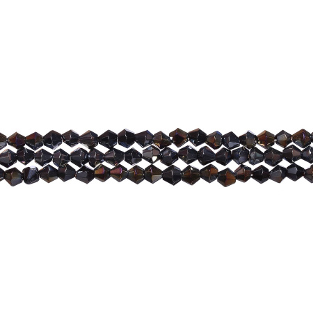 Бусины стеклянные, 4-5мм, граненые, биконусы, серо-бронзовые с радужным и перламутровым покрытием, 80-90 шт., низка