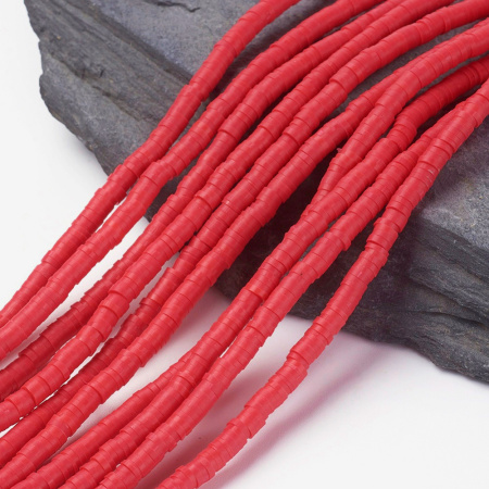 Бусины из гибкой полимерной глины, 4х1мм, диски (чипсы), красного цвета, 350-400 шт., низка