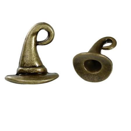 Подвеска, 12х11мм, шляпа волшебника, базовый материал - цинковый сплав, бронзовая, 1 шт.