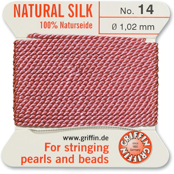 <p>Очень толстая и прочная нить из высококачественного натурального 100% шелка, произведена компанией Griffin (Германия). К нити прикреплена проволочная иголочка. Идеально подходит для использования с жемчугом и натуральными камнями. Толщина около 1,02 мм. Цена за моток 2 метра.</p>