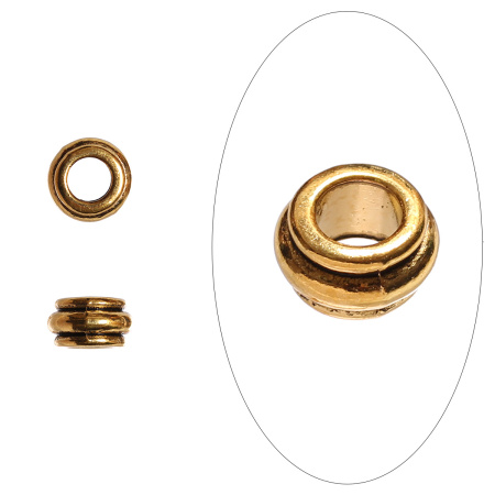 Бусина металлическая, 12х7мм, рондель с двумя бороздками, базовый материал - цинковый сплав, золотистого цвета с чернением, 10 шт.