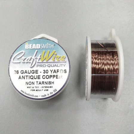 Проволока гибкая, 0.405мм, Craft Wire, не темнеющая, античная медь, катушка, 27.4 метра <p>Качественная не темнеющая медная проволока для создания украшений и других видов рукоделия. Марка Craft Wire pro-quality, цвет античная медь (Antique copper non tarnish). Базовый материал - медь. Толщина 26 gauge (около 0,405 мм). Намотка может состоять из нескольких частей. Цена за катушку 30 ярдов (около 27.4 метров). Произведена в США.</p>