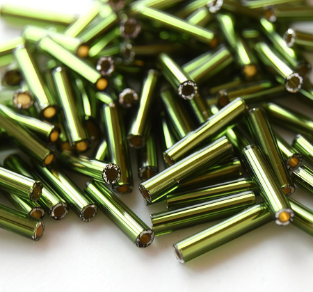 Бисер TOHO Bugle, размер 9мм, цвет #37 (Внутреннее серебрение, оливин), 10 грамм