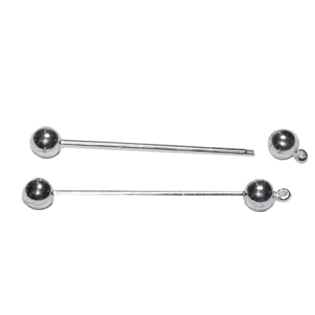 Штифт, 51мм, со скручивающимся шариком, базовый материал - металл, посеребренный, 1 шт.