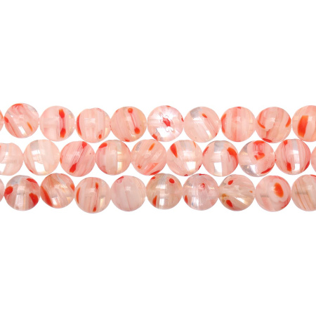 Бусины миллефиори, 8мм, белые с красным, 45 шт., низка