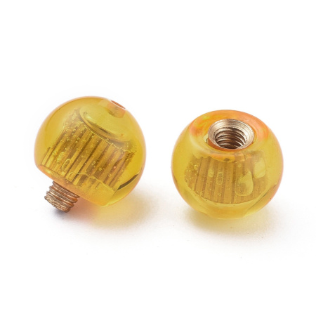 Застежка-концевик, 14х8мм, закручивающийся бочонок, базовый материал - пластик с металлической вставкой, медового цвета, 1 шт. <p>Пластиковая закручивающаяся застежка светло-янтарного цвета с латунной вставкой внутри. Оттенок может отличаться от фотографии и в разных поставках. Застежка состоит из двух концевиков - один с внутренней резьбой, второй - с внешней. Внутри пластика возможны пузырьки воздуха. Цена за 1 шт.</p>