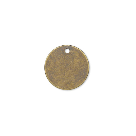 Подвеска, 15мм, гладкий диск, базовый материал - латунь, античный позолоченный (цвет - бронза), 2 шт.