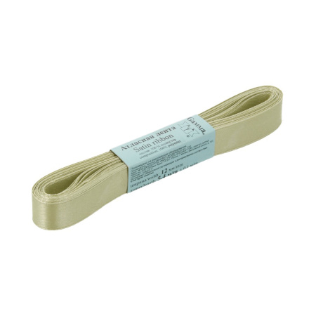 Лента атласная, Gaммa, 12мм, бледный хаки №096, моток, 5 метров