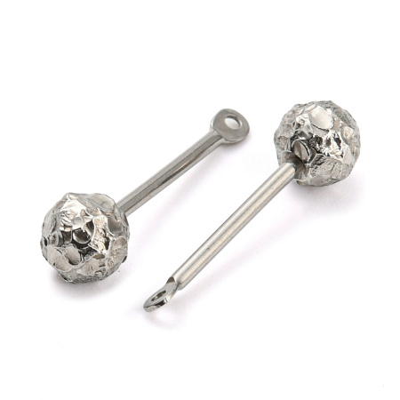 <p>Основа - штанга для лэмпворка с текстурированным шариком и петелькой. Шарик скручивается. На штифт можно надевать различные бусины, меняя их так часто, как захотите. Расстояние между петелькой и шариком 10-12 мм. Диаметр шарика - 5 мм. Диаметр штифта - 1.1 мм. Диаметр петельки - 2.3 мм. Общая длина - 19 мм. Размеры могут немного отличаться от заявленных. Базовый материал - нержавеющая сталь марок 304 (штифт) и 316 (бусина). Сталь этих марок используется в пищевой и медицинской промышленности: не темнеет, не облезает, гиполаллергенная. Оттенок может отличаться от фотографии и в разных поставках. Эти подвески-основы отлично подходят для создания серег, кулонов, брелоков. Цена за 2 шт.
</p>