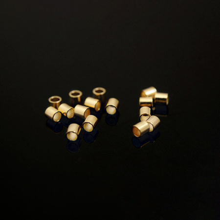 Кримпы, 2х2мм, Корея, трубочки, базовый материал - латунь, позолоченные, 0.5 грамма