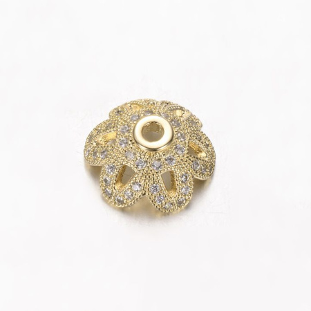 Шапочка для бусин (обниматель), 12х5мм, Milano, Цветочек с фианитами, базовый материал - латунь, под золото, 1 шт.