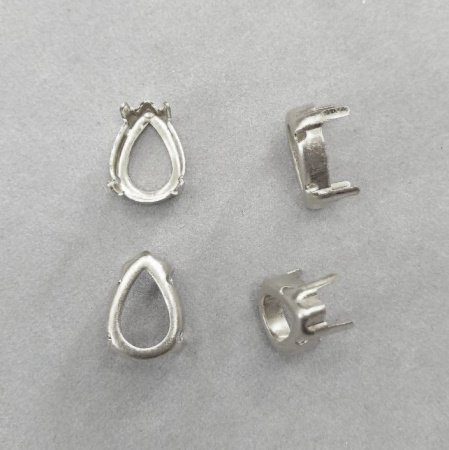 Оправа с цапами, 14х10мм, пришивная, форма капля, базовый материал - латунь, стального цвета, 10 шт.