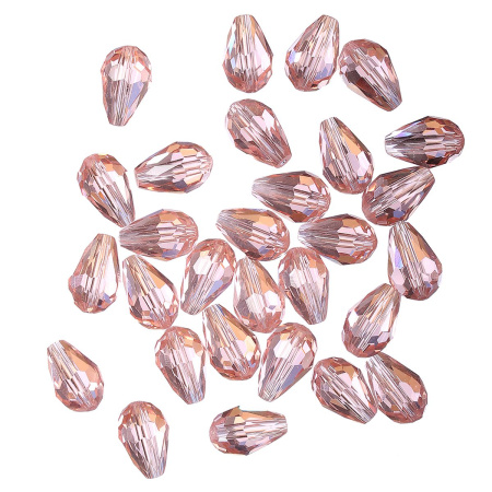 Бусины стеклянные, 12х8мм, капля, граненая, персиково-розовая, 55 шт., низка