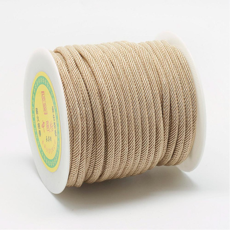 <p>Красивый крученый синтетический шнур-змейка из нейлона. Очень прочный, при этом довольно гибкий и мягкий. Толщина около 4-5 мм. Оттенок может немного отличаться от фотографии. Подходит для изготовления гайтана. Цена за 1 метр. При покупке нескольких единиц, по возможности, отрезается цельным куском.</p>