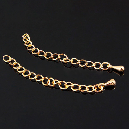 Цепочка-удлинитель с декоративной подвеской-капелькой, 4х3-4.5х3.5мм, Корея, витая, базовый материал - латунь, позолоченная, 5-6 см, 5 шт.