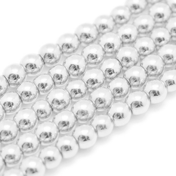 <p>Низка бусин из окрашенного (металлизированного) гематита, цвет светлое серебро. Оттенок может отличаться от фотографии. Бусины могут немного отличаться по форме и размеру. Гематит создан искусственно, по составу аналогичен натуральному. В низке около 95 бусин. Низки формируются без проверки каждой бусины на дефекты. Цена за низку.</p><p>ВНИМАНИЕ: на покрытии возможны небольшие царапинки, потертости, вмятинки.</p>