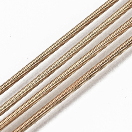 <p>Гладкая золотистая проволока-пружинка типа бульонка - канитель. Тип: жёсткая. Базовый материал - сталь. Толщина, заявленная производителем - 2 мм, может немного отличаться в разных поставках. Длина около 95-99 см (канитель нарезана производителем). На проволоке могут периодически встречаться заломы/растянутые участки. Цвет приглушённое золото, оттенок может отличаться от фотографии и в разных поставках. Цена за 1 кусочек (95 см).
</p>