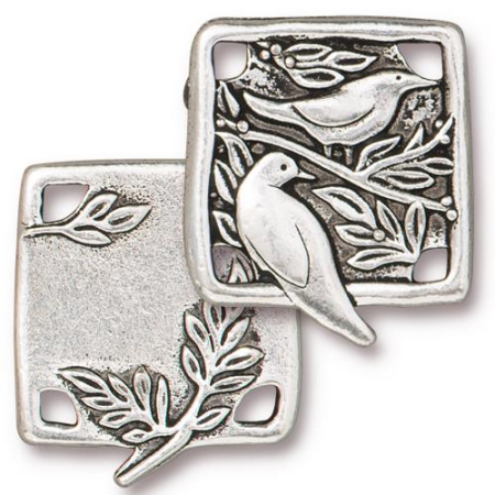 Коннектор, 21.2х18.5мм, TierraCast, Птицы на дереве, базовый материал - оловянный сплав, посеребренный с чернением, 1 шт.