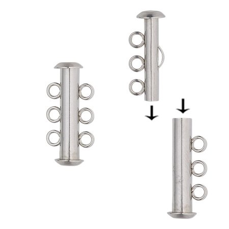 Застежка, 21х11мм, трубочка-слайдер на три нити, базовый материал - нержавеющая сталь, без покрытия, 1 шт.