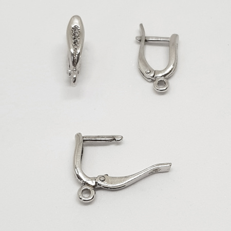 Швензы закрытые, 16х4мм, с английским замком, Листик ажурный, базовый материал - латунь, родий, пара