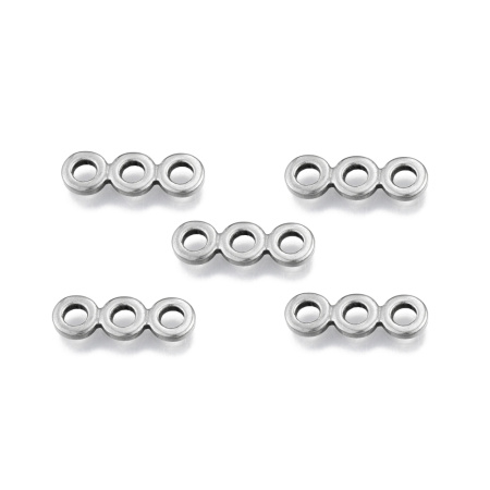 <p>Не темнеющая фурнитура из нержавеющей стали. Разделитель с 3 отверстиями. Подходит для бусин до 7 мм. Размер может немного отличаться от заявленного. Также можно использовать как коннектор. Оттенок может отличаться от фотографии и в разных поставках. Цена за 2 шт.</p>