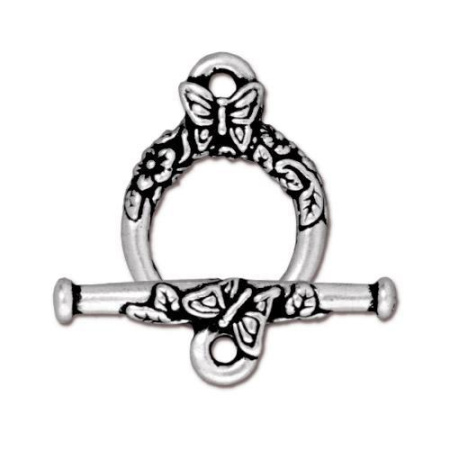 Застежка, 20х15мм, TierraCast, тогл, Бабочка, базовый материал - оловянный сплав, посеребренный с чернением, 1 шт.