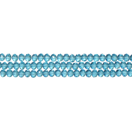 Бусины стеклянные, 3х2мм, граненые, рондели, бирюзово-голубые, 185 шт., низка