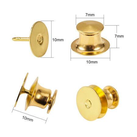 Комплект для значка-броши, основа 10х9мм и застежка цанговый зажим 10х7мм, базовый материал - латунь, золотистого цвета, 2 шт.