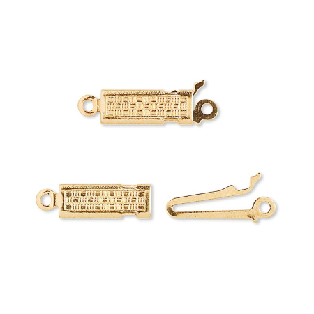 Застежка, 20х5мм, текстурированный прямоугольник, базовый материал - латунь, позолоченный, 1 шт.