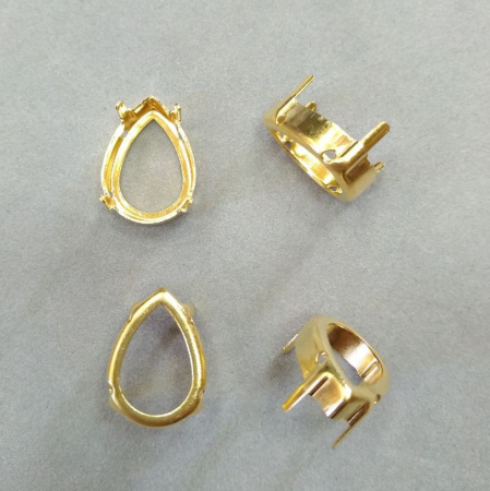 Оправа с цапами, 18х13мм, пришивная, форма капля, базовый материал - латунь, золотистого цвета, 1 шт.