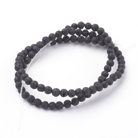 Бусины каменные, вулканическая лава, черная, 4мм, 84 шт., низка