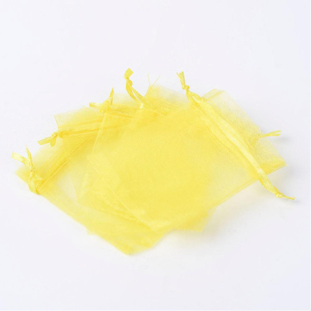 Мешочек из органзы, 9х7см, ярко-желтый с желтой ленточкой, 20 шт.