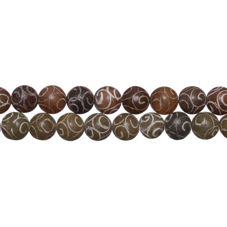 Бусины каменные, агат с гравировкой, 8мм, 49 шт., низка