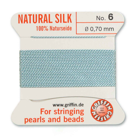 Нить шелковая, Griffin No.6 (0.7мм), бирюзово-голубая, с иглой, моток, 2 метра
