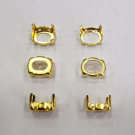 Оправа с цапами, 10х8мм, пришивная, форма овал, базовый материал - латунь, золотистого цвета, 20 шт.