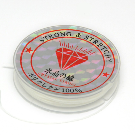 Нить - резинка для браслетов, 0.8х0.6мм, плоская, прозрачно-белая, катушка, 10 метров