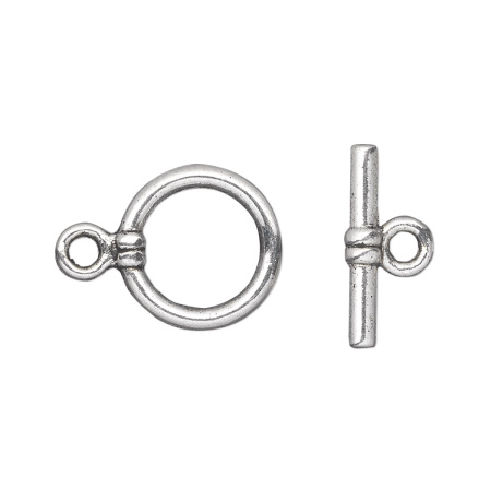 Застежка, 15х12мм, тогл, базовый материал - цинковый сплав, посеребренный с чернением, 2 шт.