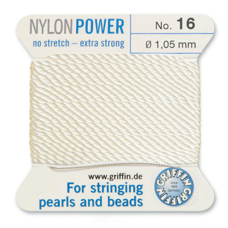 <p>
Толстая и прочная нить Nylon Power из высококачественного нейлона, очень крепкая, не растягивается. Произведена компанией Griffin (Германия). К нити прикреплена проволочная иголочка. Идеально подходит для использования с жемчугом и натуральными камнями. Толщина около 1,05 мм. Оттенок может отличаться от фотографии и в разных поставках. Намотка может состоять из нескольких частей. Цена за моток 2 метра.
</p>