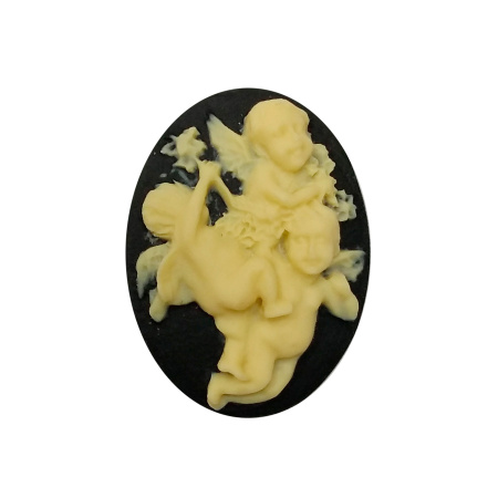 Камея акриловая, 25х18мм, амурчики, слоновая кость на черном, 1 шт.