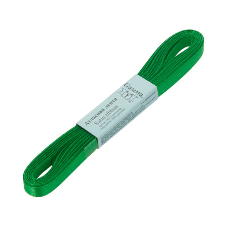 Лента атласная, Gaммa, 6мм, ярко-зеленая №090, моток, 5 метров Лента атласная, Gaммa, 6мм, ярко-зеленая №090, моток, 5 метров