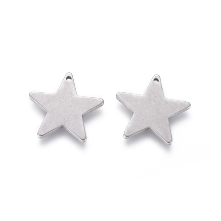 Подвеска, 16х15.5мм, звездочка, базовый материал - нержавеющая сталь, без покрытия, 5 шт.