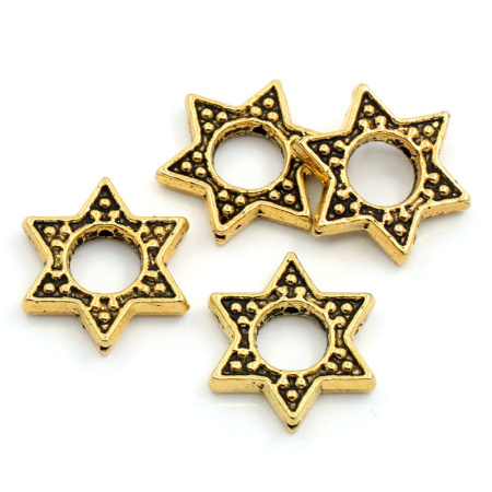 Рамка для бусин, 15х2мм, звезда, базовый материал - цинковый сплав, золотистая с чернением, 20 шт.