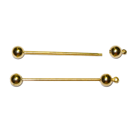 Штифт, 51мм, со скручивающимся шариком, базовый материал - металл, позолоченный, 1 шт.