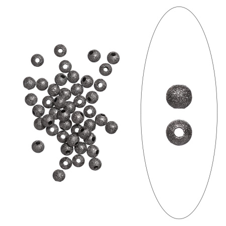 <p>
Латунная бусина с покрытием звездная пыль (stardust) цвета стали с чернением (вороненой стали). Также такие бусины называют "сахарный шарик" или "бусина с сахарным покрытием". Диаметр отверстия около 1 мм. Оттенок может отличаться от фотографии и в разных поставках. Цена за 2 грамма (около 18 штук, фасуются без проверки на дефекты).
</p>