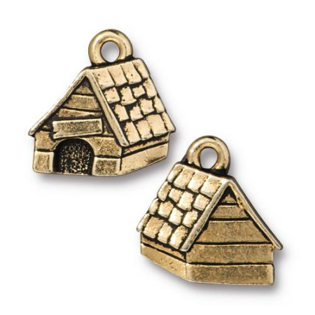 Подвеска, 15.2х15.2мм, TierraCast, собачья будка, базовый материал - оловянный сплав, позолоченная с чернением, 1 шт.