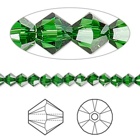 Бусина Swarovski, 4мм, Биконус (#5328), зеленый (цвет 260), 10 шт.