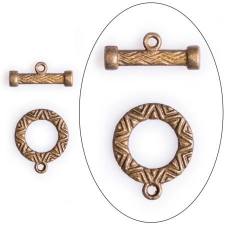 Застежка, 20х16мм, тогл, античный, базовый материал - оловянный сплав, бронзового цвета, 1 шт.