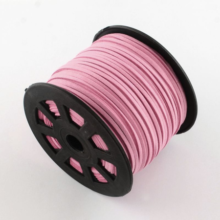 Шнур из искусственной замши, около 3х1.5мм, плоский, розовый, 10 метров