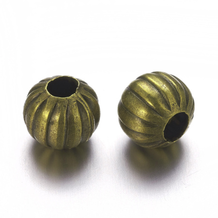 Бусина металлическая, 8мм, с бороздками, базовый материал - железо, бронзовая, 10 грамм